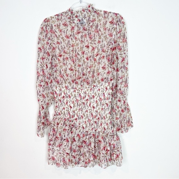 PRINCESS POLLY PINK FLORAL SMOCKED WAIST GUETTA MINI FORMAL PARTY DRESS WOMENS 6 - Picture 8 of 11